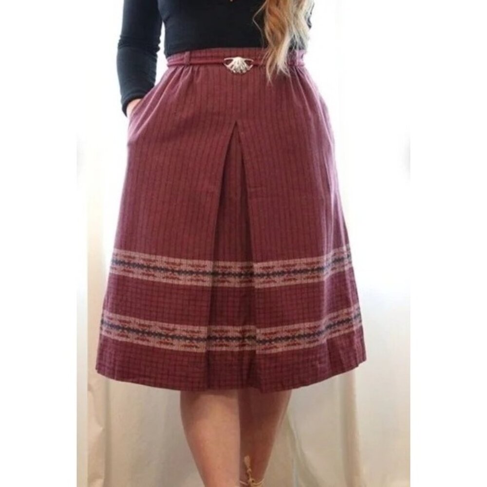 Vintage Pan-her Wool Blend Mauve Pink Purple Stripe High Waisted Skirt